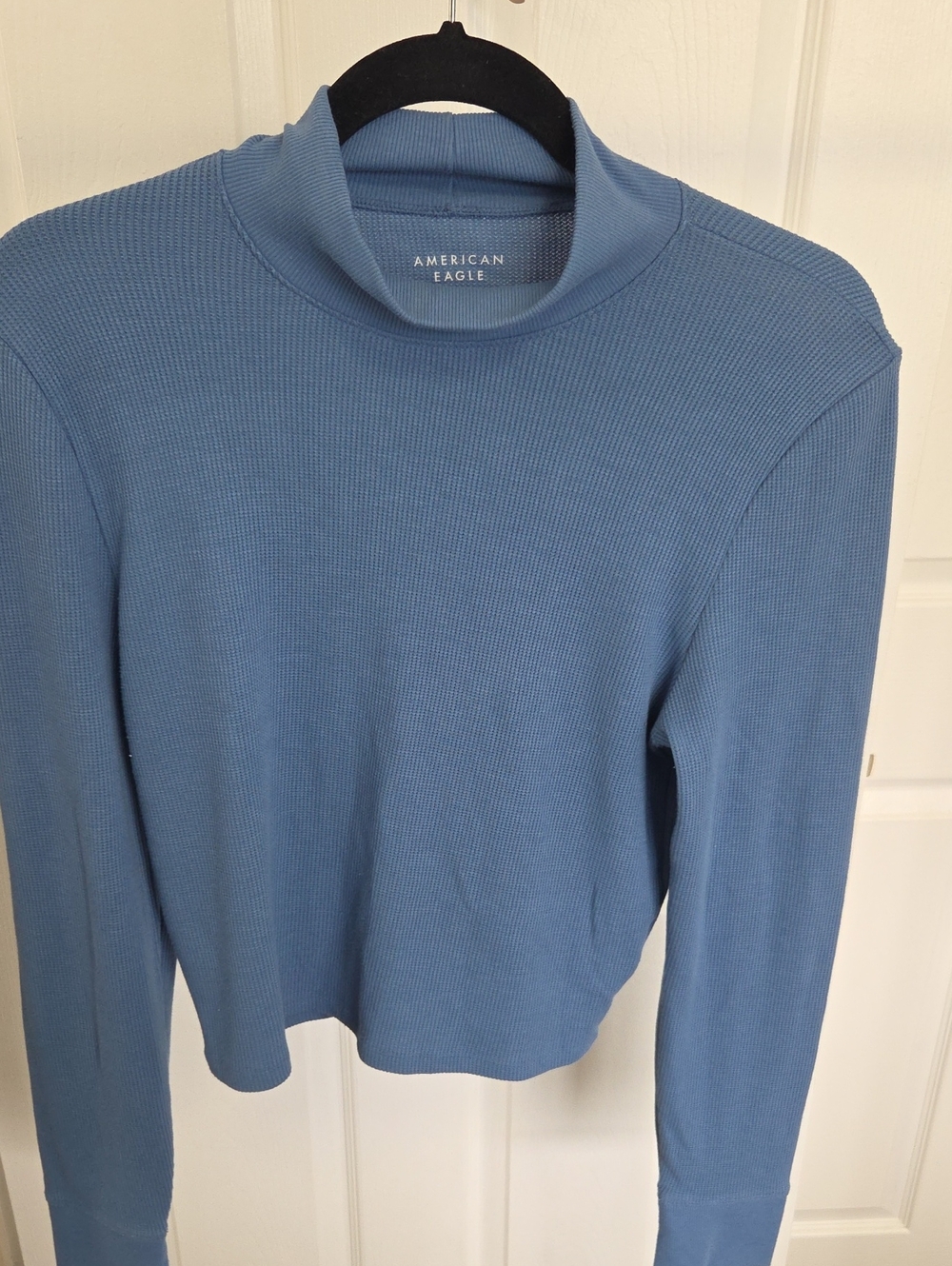 American Eagle Outfitters Blue Mock Neck Long-Sleeve Top